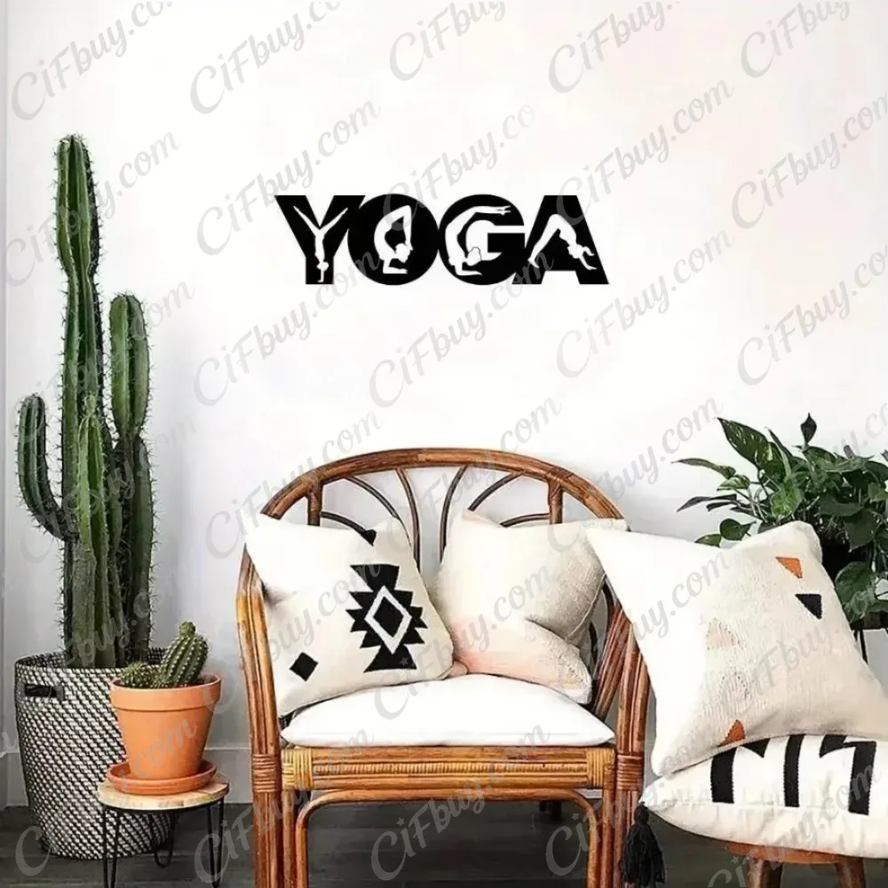 Home Gym Yoga - CIFBUY – metalowa dekoracja ścienna przedstawiająca